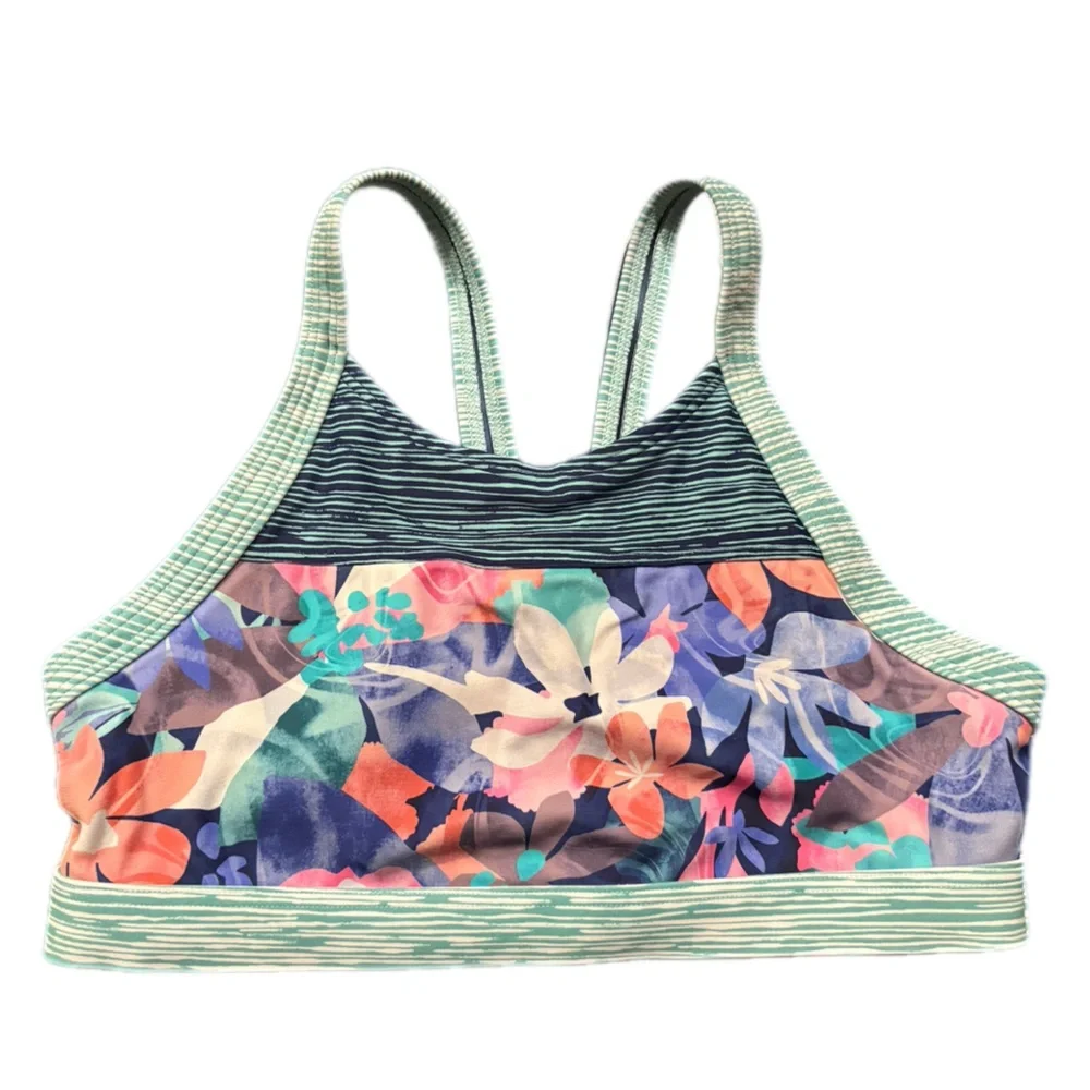 Athleta Girl Floral Striped‎ Women's Swim Top